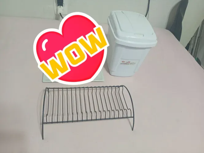 Combo Para Cozinha: Escorredor de Pratos de Plástico + 10 Copas de Plástico + Lixeira 