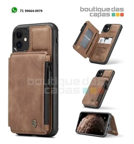 Capa tpu carteira couro zipper caseme porta cartão iphone 11 6.1 xr 12 pro 6.1 7 8 plus