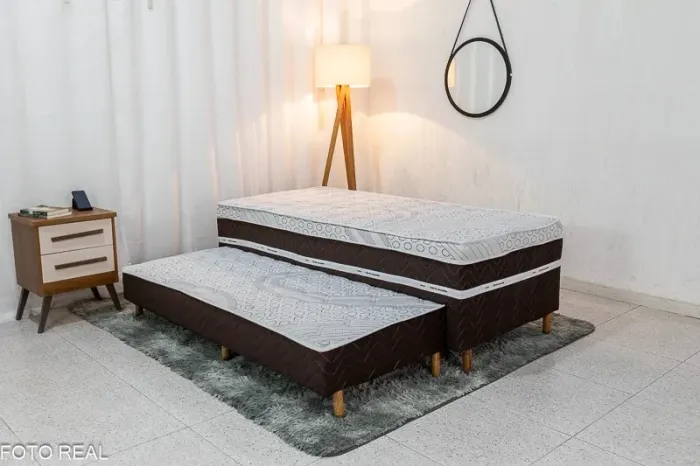 Cama Box Solteiro Livina Molas Ensacadas + Cama Auxiliar rf655