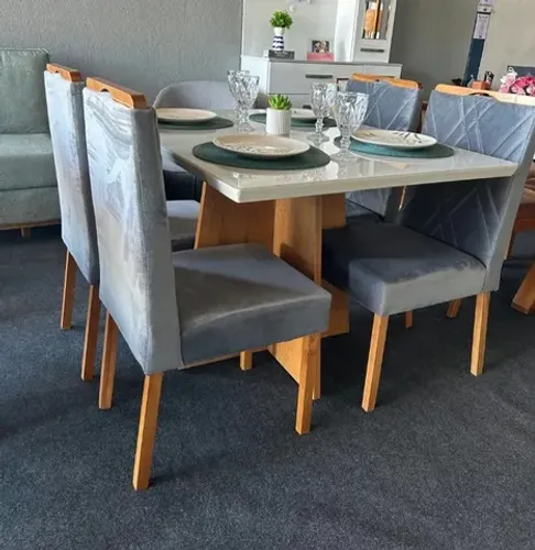 mesa de jantar 4 cadeira pronto entrega cinza nova 