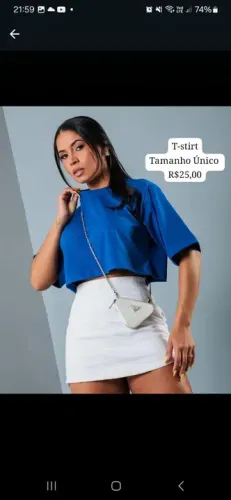 T-shirt cropped azul - Tamanho único
