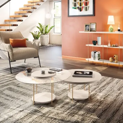 Conjunto de Mesa de Centro com Pés em Metal Dourado