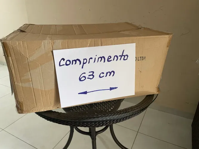 Caixa de Papelão Comprimento 63 x Largura 45 x Altura 29 (cm). Espessura 5 mm.