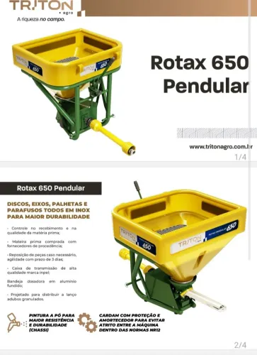 Distribuidor de calcário triton pendular para trator