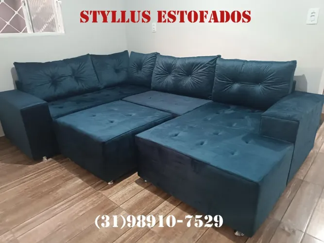 Sofá de Canto Modular Azul - Novo!