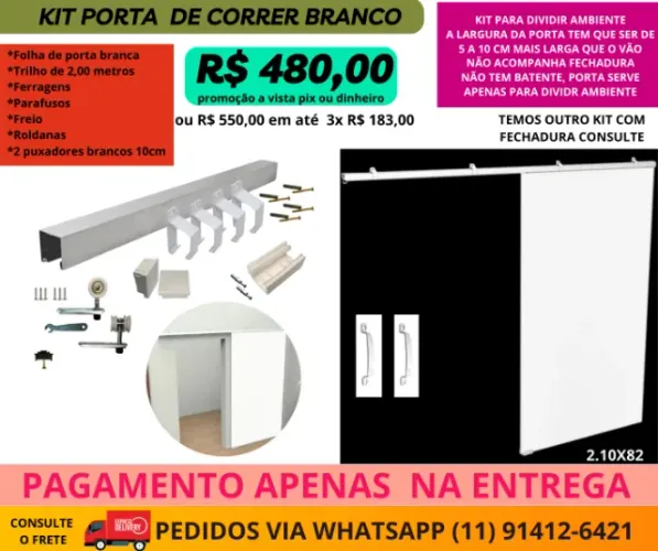 Porta de correr modelo pc4- trilho e puxador - frete a combinar