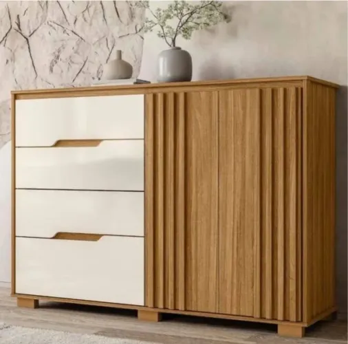 Cômoda/Aparador Moderno em Madeira e Branco - Elegância para seu lar!