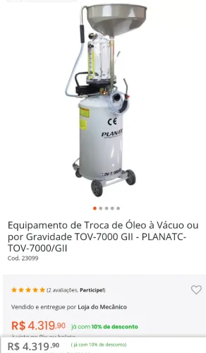 Troca de óleo sucção