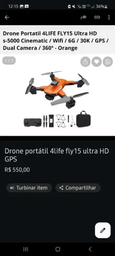 Drone Portatil 4LIFE FLY15 Ultra HD s-5000 Cinematic Wifi 6G 30K / GPS /Dual Camera / 360°