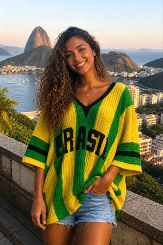 Blusa Tricô Brasil Feminina Oversized Estilosa Moda Blogueira ?