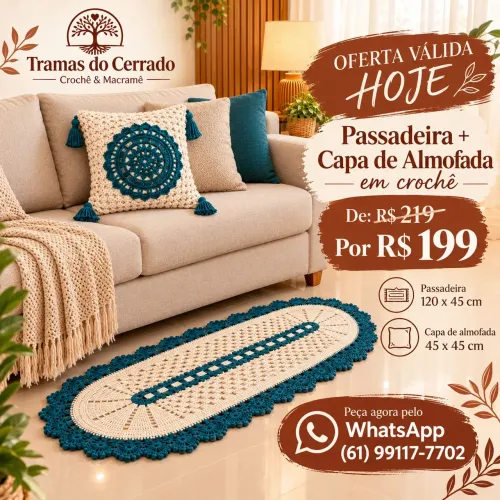 Decoração em crochê, Passadeira + Capa de almofada