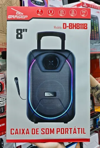 Caixa de Som Portátil com Microfone 8"