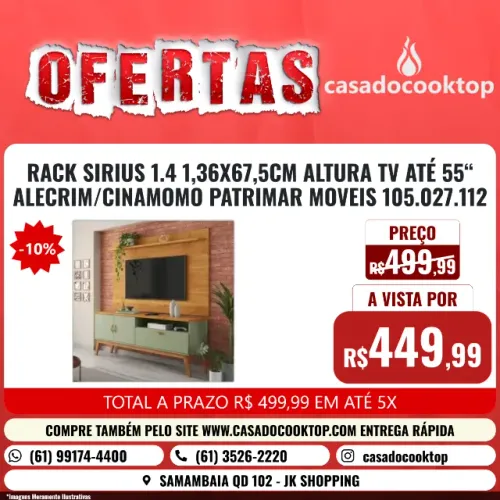 RACK SIRIUS 1.4 1,36X67,5CM ALTURA TV até 55? ALECRIM/CINAMOMO PATRIMAR MOVEIS