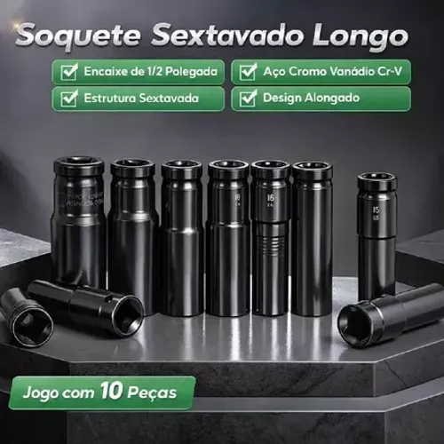 Kit Maleta Soquete de Impacto Material de Aço Carbono Alta Qualidade Soquete Sextavado Lon