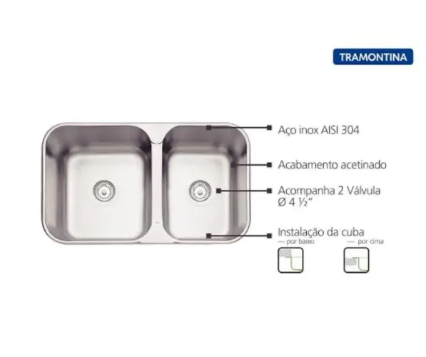 Cuba Tramontina Isis em Aço Inox 69x40 com 2 Cubas