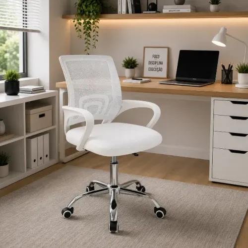 Cadeira executiva moderna na cor branca, ideal para escritório, home office, recepção.