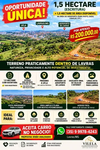 Sítio 1,5 Hectare em Lavras - Próximo à UFLA e Aeroporto