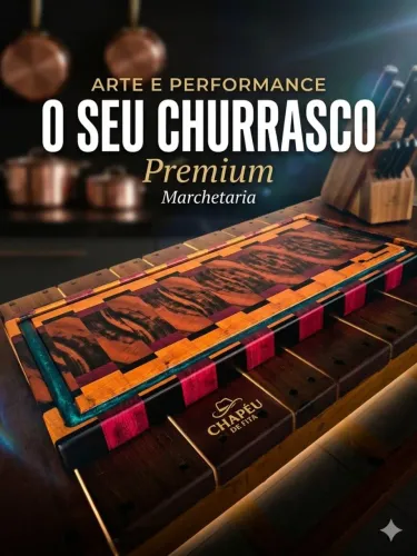 Tábua de Churrasco Profissional 56cm - Marchetada com Resina (Nova)