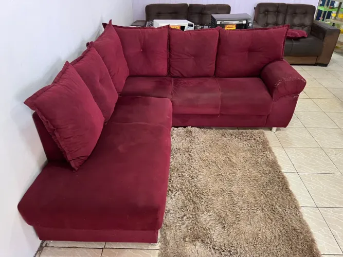 Sofá de Canto Com 6 Almofadas - Entrega Grátis