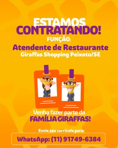 ATENDENTE DE RESTAURANTE - SHOPPING PEIXOTO
