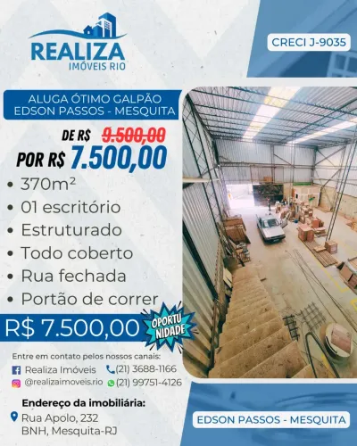 ALUGA EXCELENTE GALPÃO COMERCIAL COM 370M² NA TRAVESSA ESTAMBUL - EDSON PASSOS