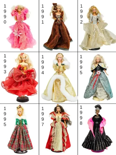 Kit Barbies Happy Holidays 1990, 1991, 1992, 1993, 1994, 1995, 1997, 1998.