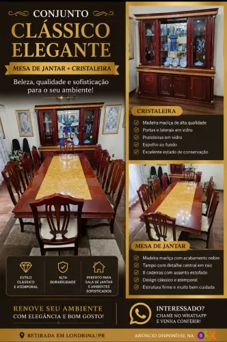 Cristaleira e mesa 8 cadeiras estilo clássico . Raríssima!