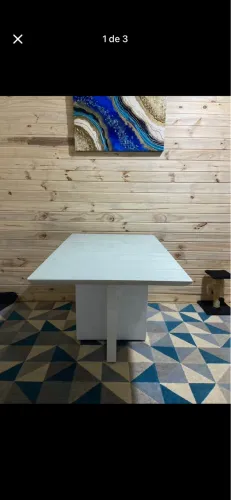 Mesa madeira maciça tampo em vidro 