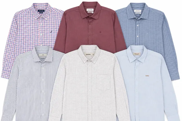 Kit 6 Camisas Sociais Masculinas Calvin Klein, Nautica, Clifield, Hering e Wolke