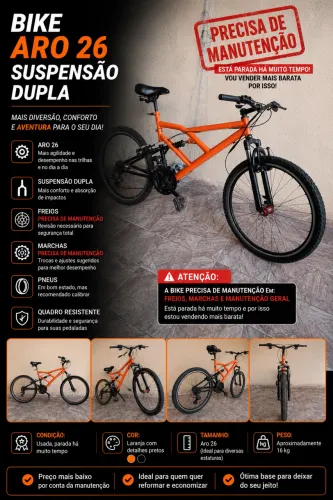 BIKE ARO 26 COM SUSPENSÃO DUPLA - OPORTUNIDADE!