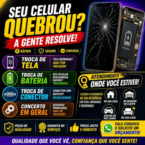 Troca de tela, bateria iPhone no conforto do seu endereço.