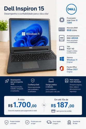 Notebook Dell Inspirion 15 3567 Processador I5 7 geração