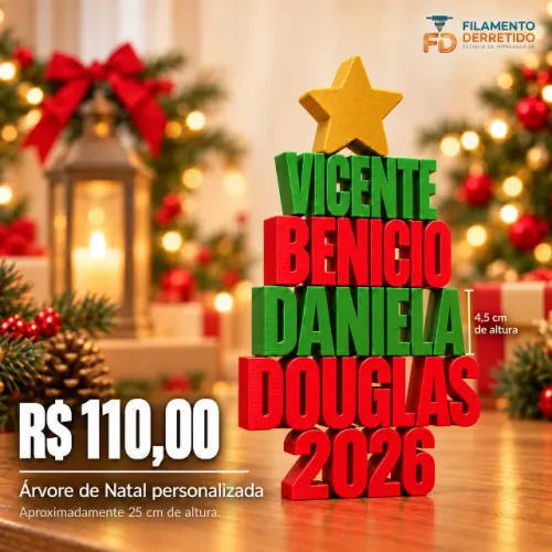 Árvore de natal com nomes da família, personalizado, com até 6 nomes e 25cm de altura