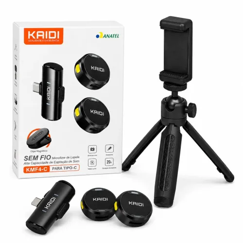 Kit para gravação tripé e microfone lapela