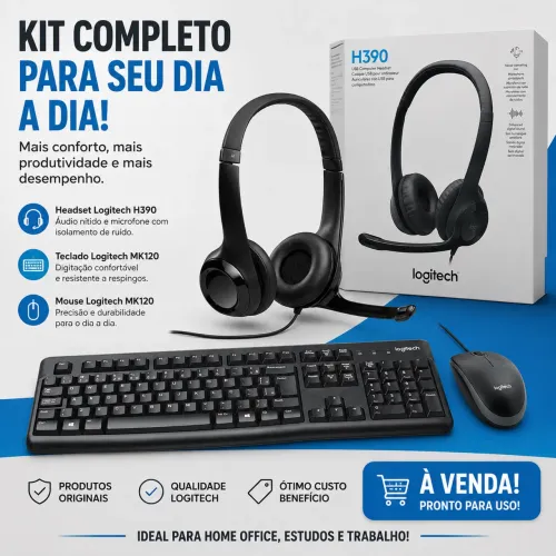 KIT LOGITECH - Headset H390 + Teclado e Mouse MK120 | Novos | Pronta Entrega