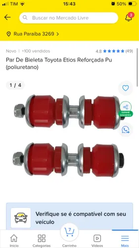 Par de bieletas Toyota Etios em PU reforçada 