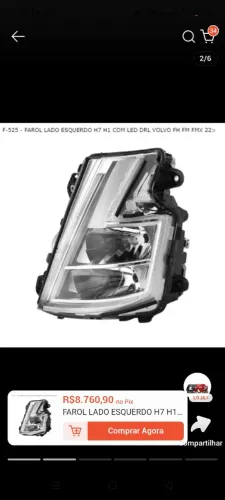 FAROL LADO DIREITO H7 H1 COM LED DRL VOLVO FH FM FMX 22>