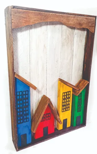 Quadro Casinhas Coloridas Rústicas - Arte que Transforma Ambientes