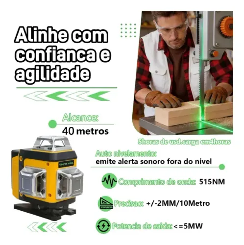Nível a Laser Profissional 16 Linhas Com Tripé 02 Baterias