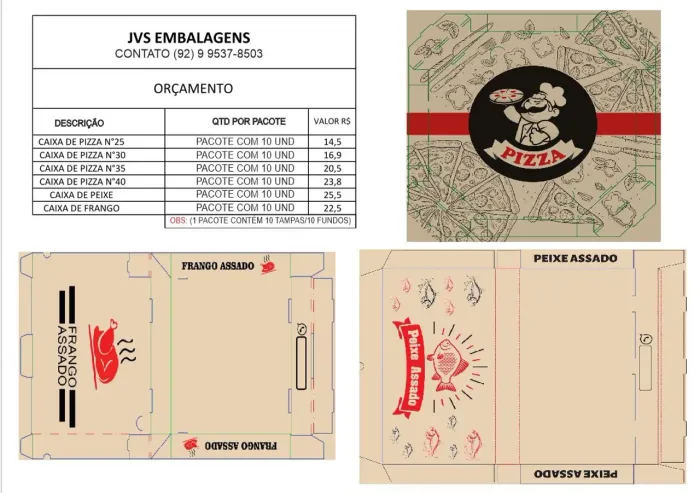 Pizza,frango,peixe (Caixas)