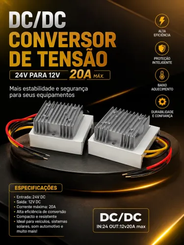 Conversor Dc Dc 12V para 24V 5A 10A 20A, Regulador de Tensão de 12v para 24v 120W 240