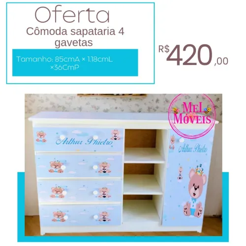 Oferta cômoda sapataria infantil personalizado qualquer arte 