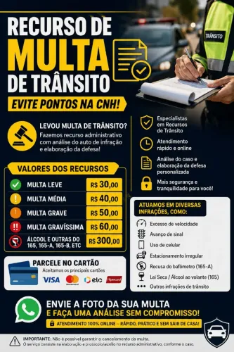 RECURSO DE MULTA DE TRÂNSITO - EVITE PONTOS NA CNH! ?
