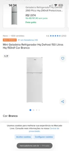 MINI GELADEIRA COM FREEZER HQ NOVA 140 LITROS NA CAIXA
