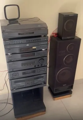 Aparelho de som Sony LBT-A20 toca disco equalizador fita rádio cd rack 4 caixas de som