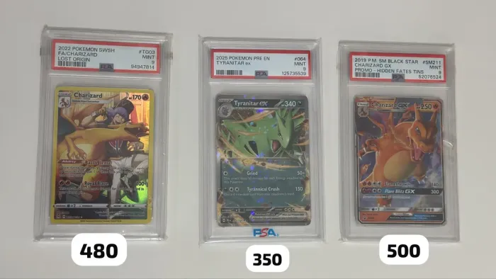 3 cartas graduadas Pokémon PSA 9