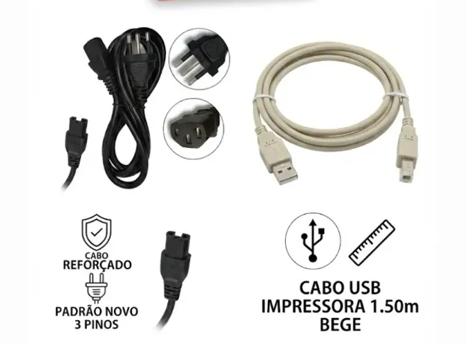 Cabo de dados USB + cabo de energia para impressora