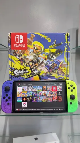 Nintendo Switch OLED Splatoon Desbloqueado + 256GB + Loja VIP | Completo na Caixa