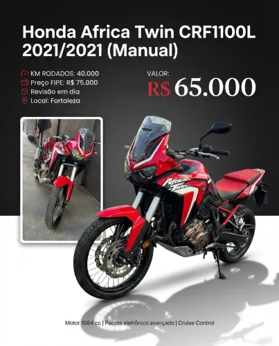 Africa Twin 1100 2021/21 Manual | Revisão em dia | 40 mil km | R$ 65 mil (abaixo da FIPE)