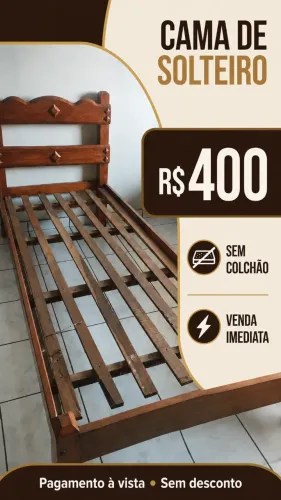CAMA DE SOLTEIRO DE MADEIRA MACIÇA
